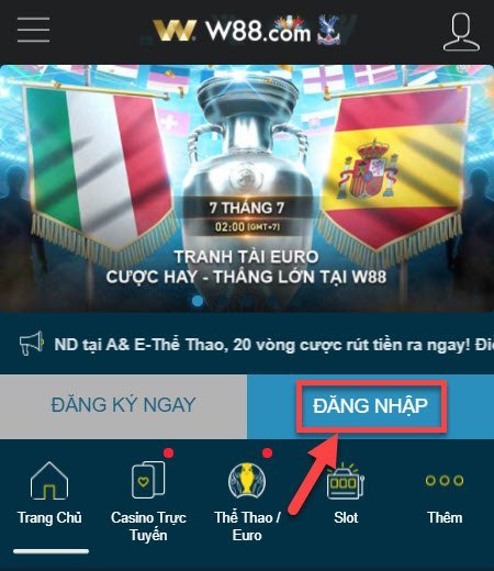 Đăng nhập W88 mobile b1