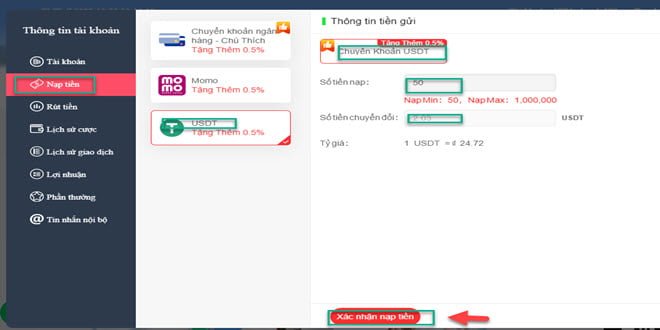 su dung USDT de nap tien